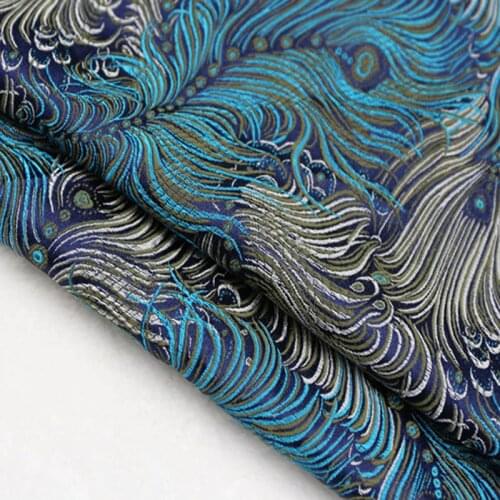 Royal Blue Feather Brocade Fabric Jacquard Apparel Costume patchwork fabric Upholstery Furnishing Materil Curtain Home Decor 50x
