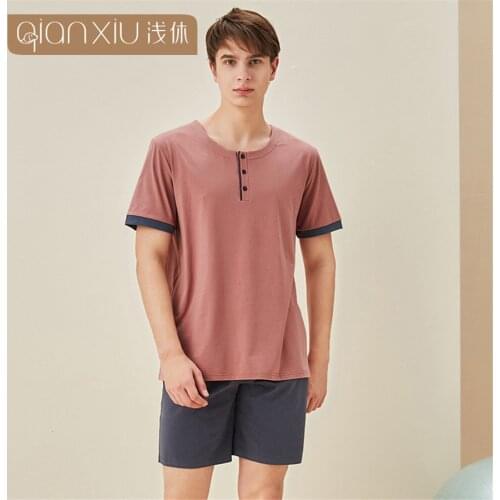 Solid Color New Summer Male Pajama Sets For Men Cotton&Bamboo Fiber Leisure Man Home Wear Short Sleeve o-Neck Pyjamas