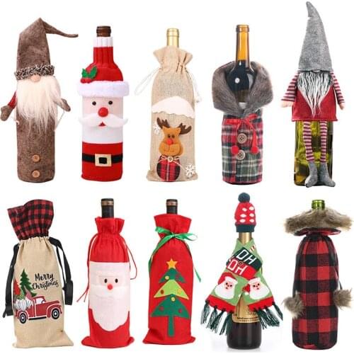 New Year 2021 Gift Santa Claus Wine Bottle Dust Cover Xmas Noel 2020 Christmas Decorations for Home Navidad Dinner Table Decor