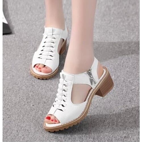 2020Hot Womens Sandals Square heel Summer Shoes Peep Toe zip gladiator sandals women zip platform sandals