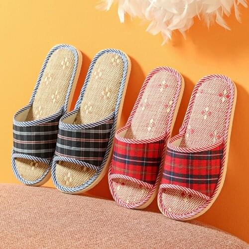 2021 Linen Shoes Men Women Household Slippers Indoor Floor Shoes Summer Womens Mute Slippers Sandals Slippers Flip Flops Female