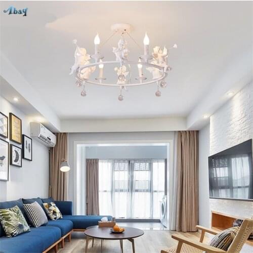 Nordic Idyllic Angel Candle Chandeliers Lights Restaurant Hanging Lamps Bedroom Living Room Childrens Room Decor Led Fixtures