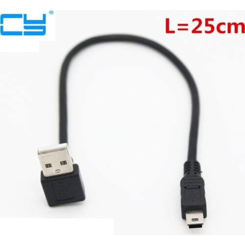 USB 2.0 Type A Male Up & Down to MINI USB 5pin T port cable Fast Data Charger Cable 25cm for Cell Phones MP3 MP4 Player GPS HDD