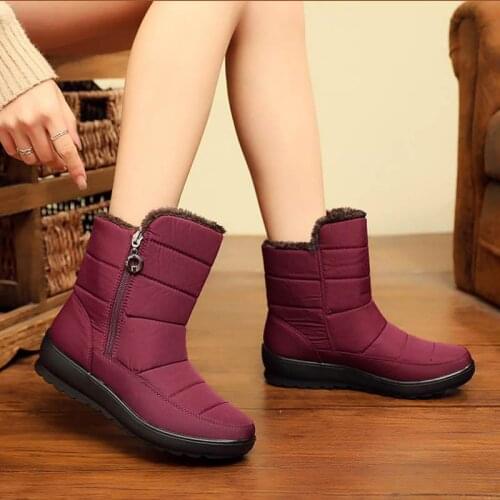2021 New Waterproof Side Zipper Wram Plush Ankle Boots Woman Round Toe No-slip Female Snow Boots Women Winter Shoes BOOTIES
