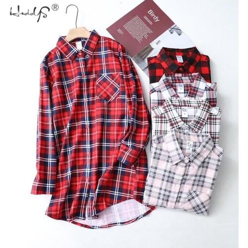 Womens Sleep Tops Casual Loose Plaid Printing Sleep Shirt Pajama Button Down Top Nightgown Boyfriend Night Shirt Sleepwear