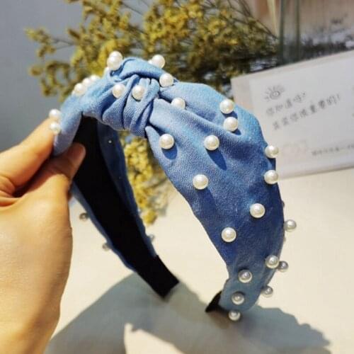 1 pcs Knot Turban Headband Elastic Hairband Imitate Pearl Hair Accessories Girls No Slip Stay Knotted Head Band Hair Band Women