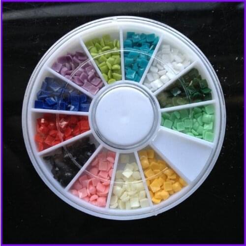 1X Wheel Nail Art Rhinestones Decoration 3D 12 Design Mix Color Glitter Square Gems Nail Studs AA005