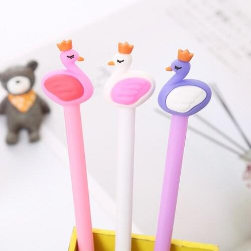 20 Pcs Creative Stationery Flamingo Gel Pens Korean Style Black Student Exam Neutral Pen Cartoon Swan Gel Pen School Stationery
