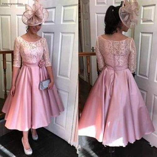 2019 Elegant Arabic African Cocktail Dress Pink Tea Length Formal Club Wear Evening Prom Party Gown Plus Size Custom Made