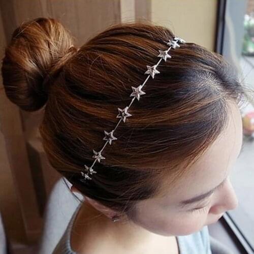 2021 Trendy Hair Band For Girls Golden Silver Metal Small Five-Pointed Star Bridal Hair Band Wedding Party Jewelry Accessories