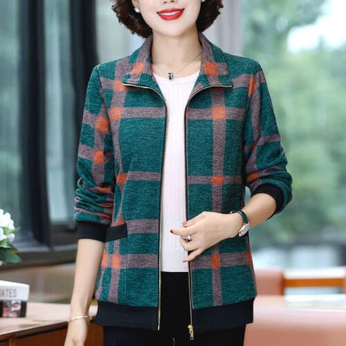 Women 2021 Spring Autumn Fashion Plus Size Loose Overcoats Female Middle-aged Casual Jackets Ladies Loose Plaid Coats W233