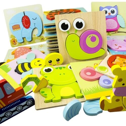 3D Wooden Puzzles Cognition Intelligence JIgsaw Game For Children Toys Kids` Educational Cartoon Animals Early Learning