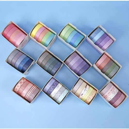 5 Rolls/box Basic hand account tape stickers and paper tape solid color set scrapbook material diy decorative rainbow stickers