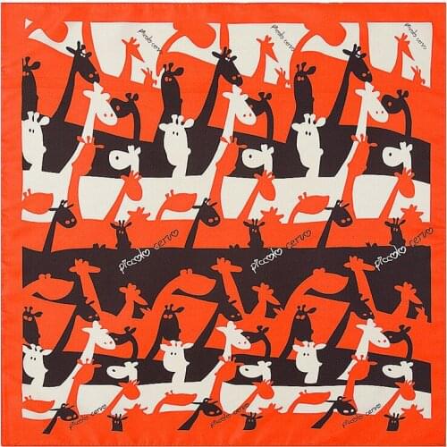 60cm*60cm 2020 New Fashion Cartoon Giraffe Print Women Luxury Brand Twill Silk Scarf Small Square Scarves Hijab Headband