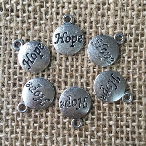 64 Pcs/lot 15x12mm Round Hope Charms for Jewelry Making Antique Silver Plated Pendant for DIY Necklaces Bracelets A023