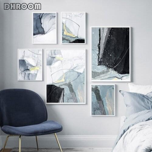Abstract Canvas Painting Gray Blue Poster Modern Fashion Art Print Modern Scandinavian Wall Picture Living Room Decoration