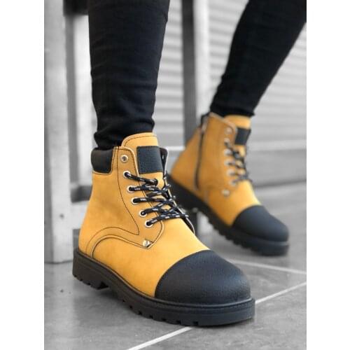 BA0149 Laced Up Zipper Tan Men Sports Boots