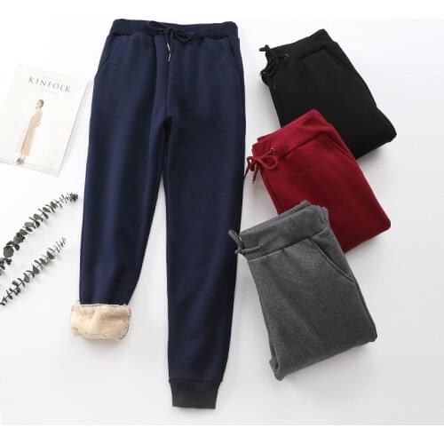 Pants For Women Cashmere Stacked Sweatpants Solid High Waist Thick Cashmere Harlan Pants Casual Keep Warm Trousers Joggers Women