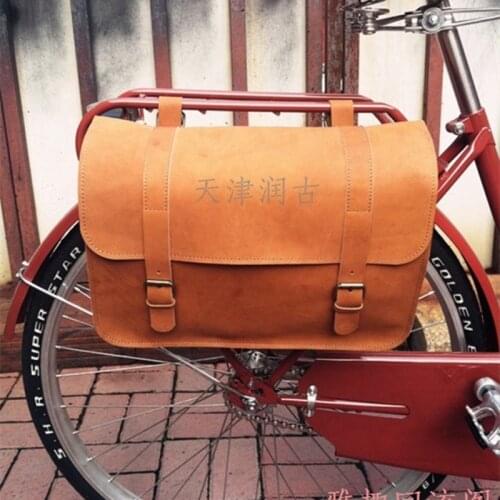 E0987 Free shipping Retro Practical 100% cowhide Bicycle Rear rack bag Super large bike Handlebar hang back bag