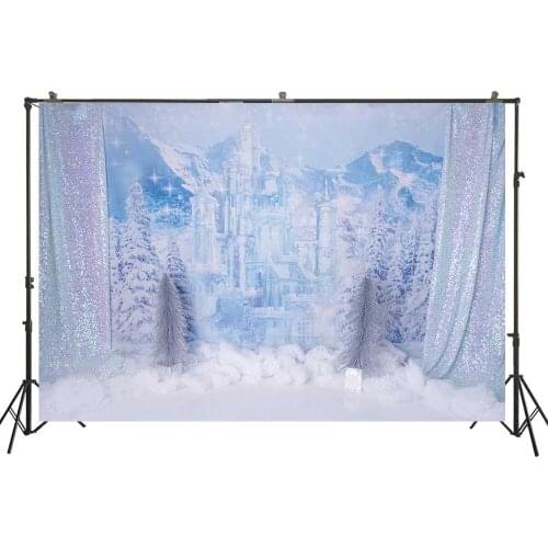 Baby Girl Frozen Birthday Photography Background Blue Ice Castle Snow Smash Cake 1st Bday Winter Banner Decoration Backdrop