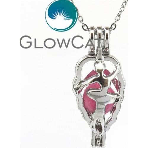 KK584 Silver Dancing Girl Leaf Beads Cage Essential Oil Diffuser Aromatherapy Oyster Pearl Cage Locket Necklace Women Kids