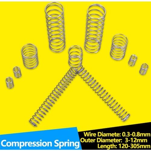 Stainless Steel Compression Long Spring Wire Diameter 0.3-0.8 Outer Diameter: 3-12mm Length 120-305mm Pressure Spring Custom