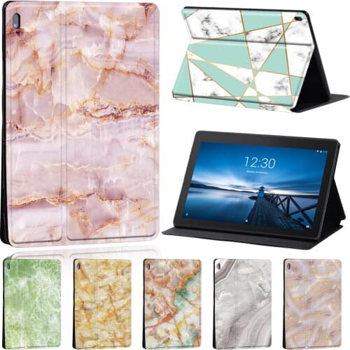 Leather Stand Cover Case for Lenovo Smart Tab M10 FHD Plus/Lenovo Tab E10/Tab M10 Anti-fall Marble Series Flip Tablet Case + Pen