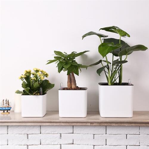 Office Desk Lazy Self Watering Pots Green Plant Flower Pots with Water Level Indicator Garden Balcony Potted Planter Bucket