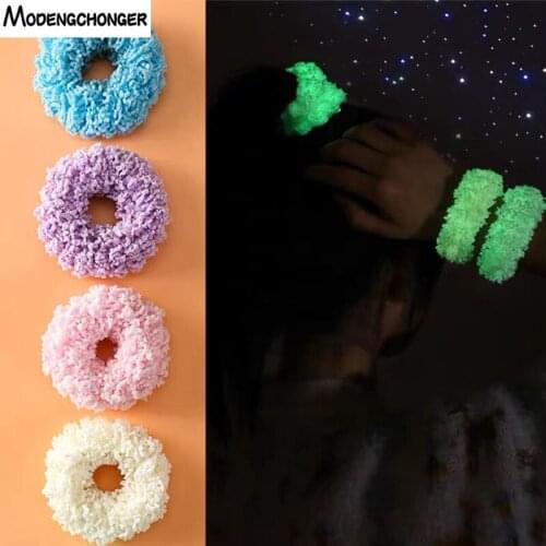 Fashion Candy Color Plush Hair Scrunchies Gum Hair Tie Women Girls Printed Elastic Hair bands Ponytail Hold Hair Accessories