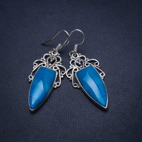 Natural Botswana Agate Handmade Indian 925 Sterling Silver Earrings 1 3/4" T4872