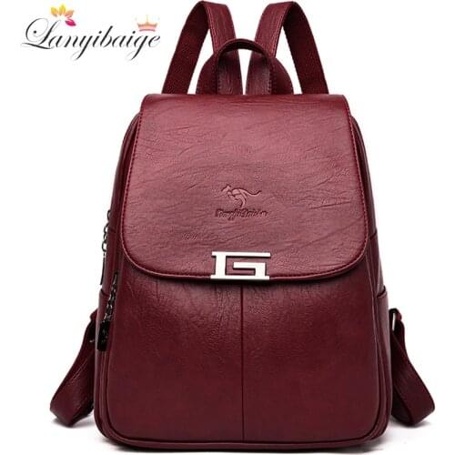 2020 New 2 Style Women Leather Backpacks Female Vintage Backpack For Girls School Bag Travel Bagpack Ladies Sac A Dos Back Pack
