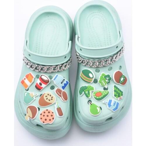 New Arrival 1 Pcs Croc Shoes Charms Rainbow Sunny Rainy Decorations Cartoon Fruit Vegetable Coffee Milk Bracelet Accessories
