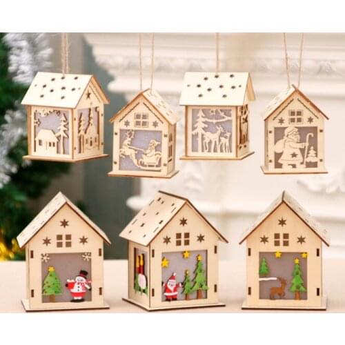 New 50pcs/lot Festival Led Light Wood House Christmas Tree For Home Hanging Ornaments Holiday Nice Xmas Gift Wedding