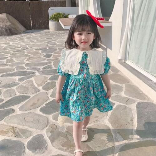 Girls clothes dress big lapel sweet floral princess dresses 2-7 years Beibei new Korean version high-quality childrens clothing