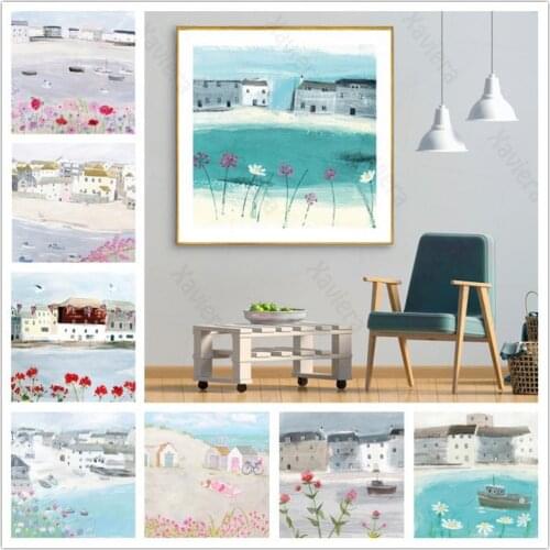 Suburban Scenery Hand Painting Square HD Painting Cloth Printmaking Poster Wall Art Picture For Living Room Bedroom Dining Wall