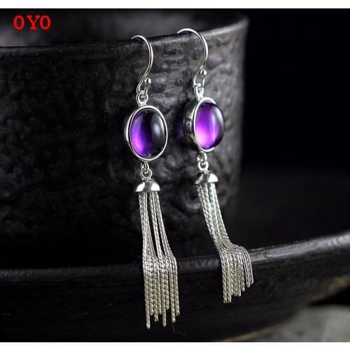 S925 silver female money inlay kyanite Thai silver earrings archaize style