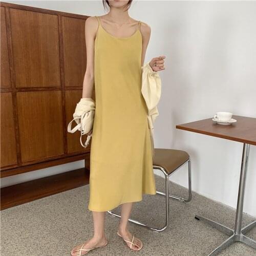 Sexy Women Maxi Dress Yellow Sling Dress Female Summer 2021 Sleeveless V-neck Long Woman Dresses Vestido Feminino