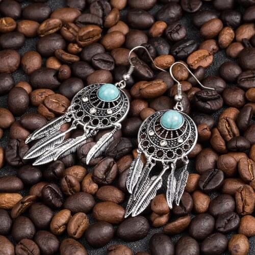 New Charm Dream Catcher Long Feather Hollow Big Dangle Drop Bohemia Leaf Shape Tassels Earring For Women Vintage Fashion Jewelry