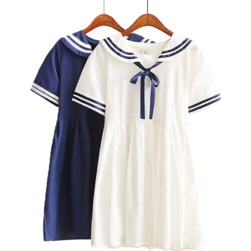 Girls School Uniforms Women Pure Cotton Summer Dress Loose Students Dresses Cute Girls Dress Plus size