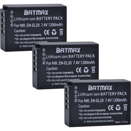 Batmax 3Pcs 1200mAh EN-EL20 EN EL20 ENEL20 Replacement Li-Ion Battery for NIKON 1 J1 J2 J3 S1 Camera
