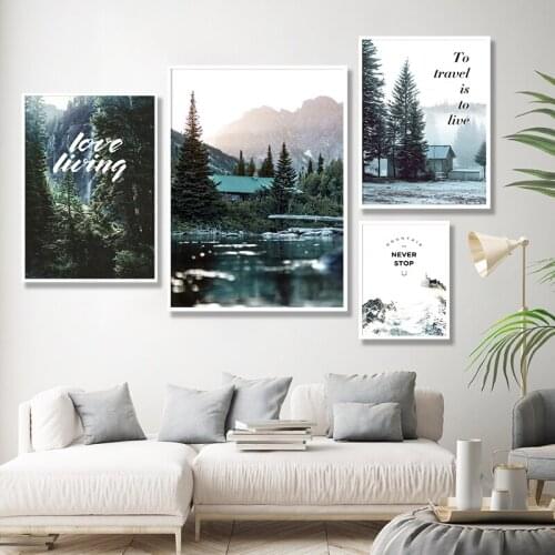 Modern Scandinavian Poster Forest Misty Snow Mountain Landscape Canvas Painting Prints Pictures Wall Art For Living Room Decor