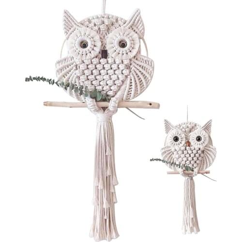 Owls Dream Catchers Cotton Macrame Wall Hanging Woven Wall Hanging Bohemian Geometric Tapestry Home Decoration Natural
