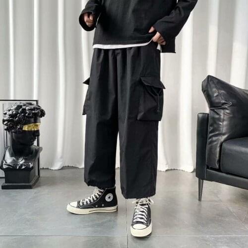 Workwear Casual Cargo Pants Mens Pocket 2021 Summer New Loose Streetwear Trousers Tied Hip-hop Sports Overalls Joggers Military