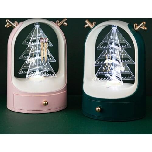 360 Rotating Jewelry Organizer Makeup Storage Box Earring Ring Display Holder Desktop Dustproof Drawer Type Plastic Jewelry Box