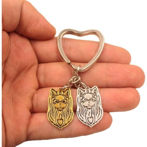 Yorkshire Terrier Dog Animal Antique Gold Silver Plated Metal Pendant Keychain For Bag Car Women Men Love Jewelry K174
