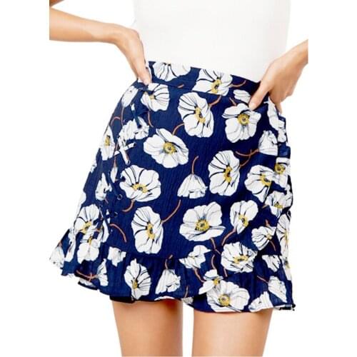 2019 Fashion High Waist Womens Mini Skirt Floral Print Ruffles Patchwork Sweet A-line Skirts Beach Style Casual Summer Skirt