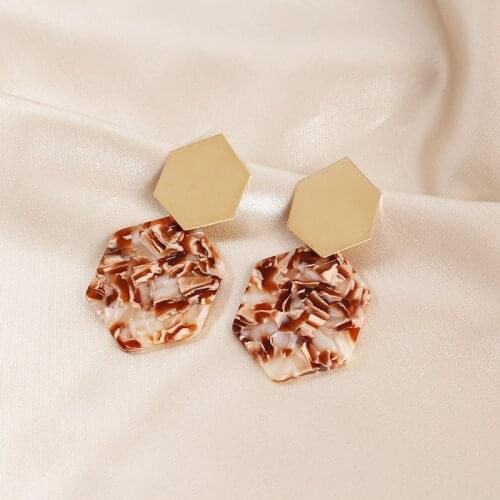 Korean Geometric Acrylic Hexagon Dangle Drop Earrings 2020 for Women Wedding Jewelry Chocolate Color Fashion Earrings