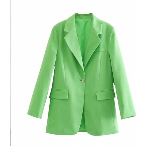 Women Fashion Green masculine oversize blazer woman chic long sleeve lapel collar shoulder pads blazer coat Female pockets tops