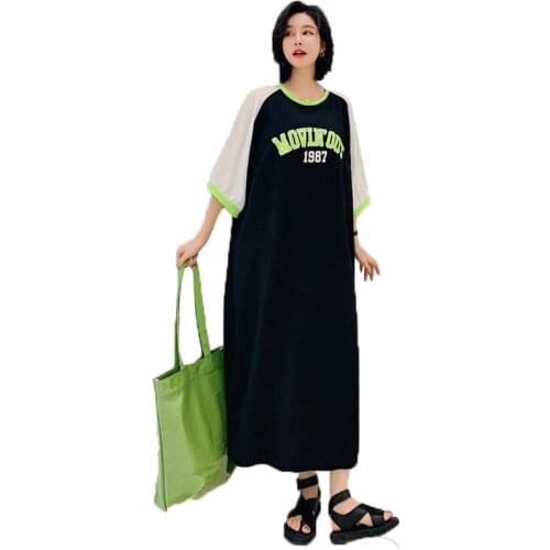 NYFS Summer dress 2021 New Stitched chiffon short sleeves long dress Vestidos Robe Elbise Fashion Woman dress