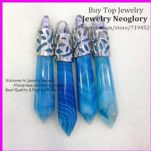 10pcs Natural Aqua marine Stripe Stone Gems Stones Hexagon Point Reiki Chakra Pendant Necklace Earrings Beads Jewelry Pendant